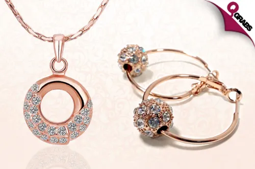 From QR79 Shimmer with a Crystal Jewelry Set - Includes Necklace & Hoop Earrings! (Up to QR298 Value)